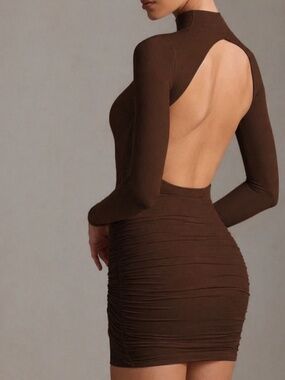 Oh Polly Chocolate Brown Open-Back Bodycon Mini Dress – New With Tags